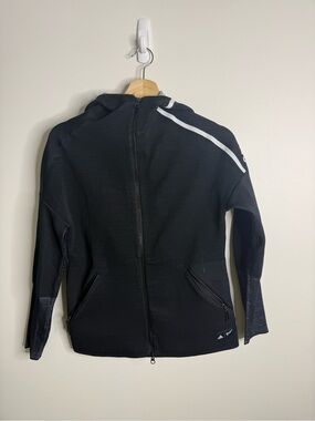 adidas Black Zip-Up Athletic Hoodie with White Accent size xs parley
